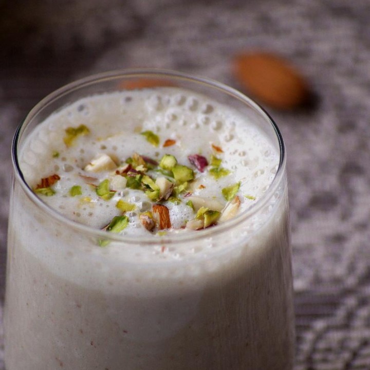 Banana Almond Pistachio Milkshake Recipe - Milkshake Without Ice Cream