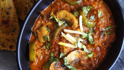 Kadai Mushroom Recipe - Restaurant Style Mushrrom Curry with Stepwise Photos