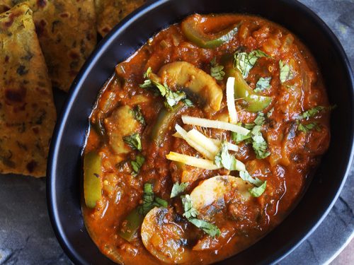 Kadai Mushroom Recipe - Restaurant Style Mushrrom Curry with Stepwise Photos